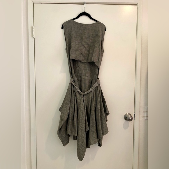 Vintage Issey Miyake Dress Pleated Avant Garde Backless Gray Cotton Hemp M - Picture 6 of 11
